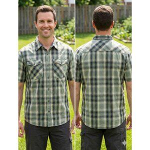 Smith's Workwear Shirt Men's XL Green Plaid Short Sleeve Button Up
